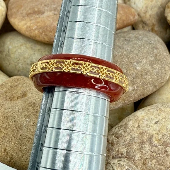 Red Jade Ruyi Knot Band Ring 18K Vermeil Over Sterling Silver Size 8 NWT - Picture 15 of 17
